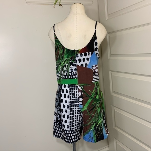 CLOVER Canyon Multi Media Colorful Tropical Print Flowy Shorts Romper V Neck L - Picture 5 of 11